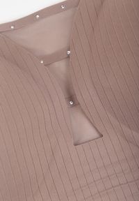 Born2be - Ciemnobeżowy Biustonosz z Prążkowanego Materiału Ezimere. Kolor: beżowy. Materiał: prążkowany, materiał. Rodzaj stanika: wyciągane miseczki. Wzór: gładki #2