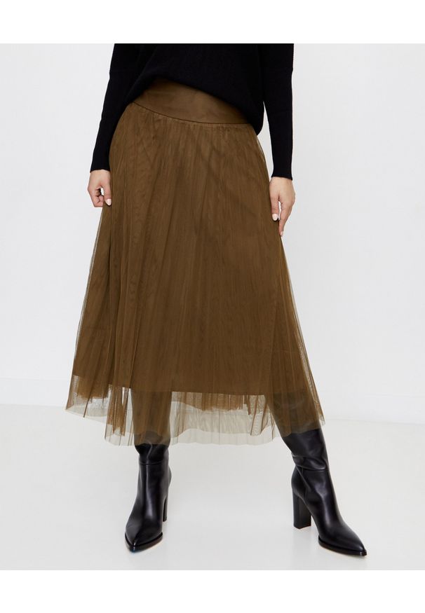HEMISPHERE - Spódnica khaki z tiulu. Kolor: brązowy. Materiał: tiul. Sezon: zima, jesień. Styl: klasyczny