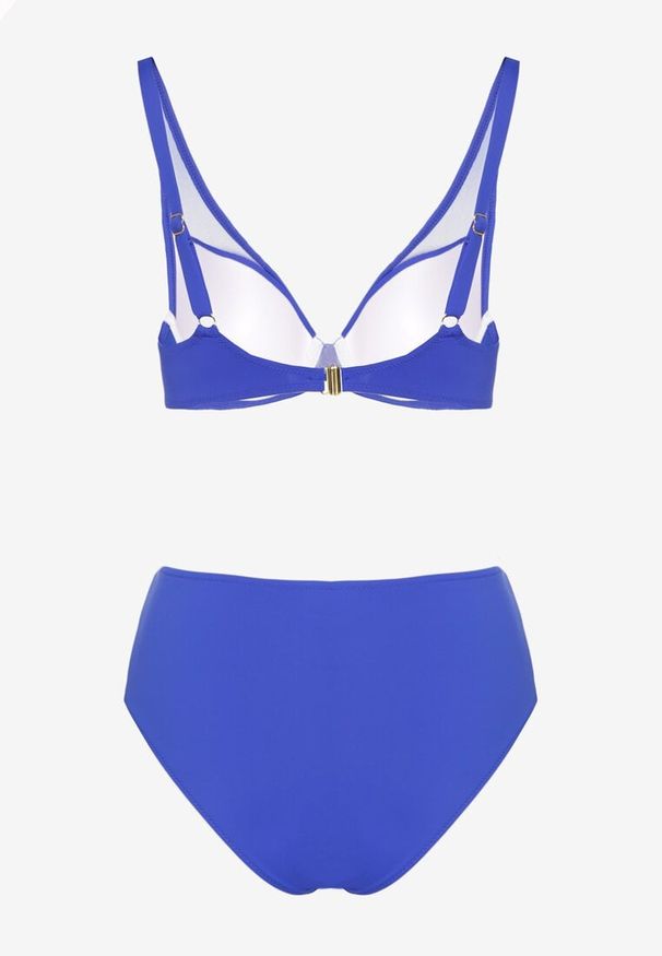 Born2be - Niebieskie Bikini Biustonosz i Majtki Figi Zdobione Siateczką Linaravia. Kolor: niebieski. Wzór: aplikacja