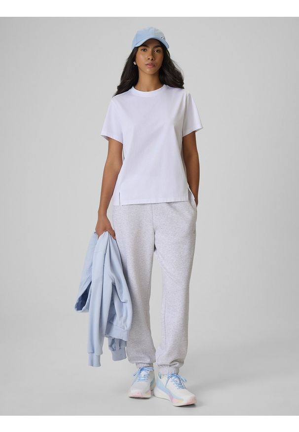 4f - 4F T-shirt regular gładki damski - biały L. Okazja: na co dzień. Kolor: biały. Materiał: materiał. Wzór: gładki. Styl: casual