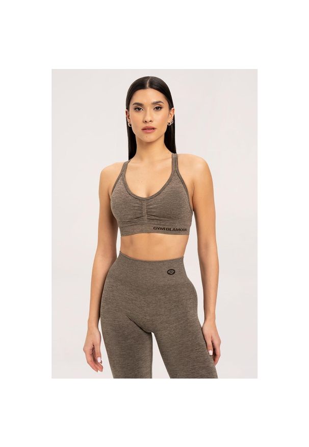 GYM GLAMOUR - Stanik fitness cardio damski Gym Glamour seamless. Kolor: szary. Sport: fitness