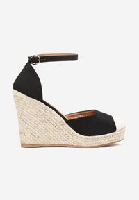 Born2be - Czarne Sandały na Plecionej Koturnie Ferene. Kolor: czarny. Obcas: na koturnie #5