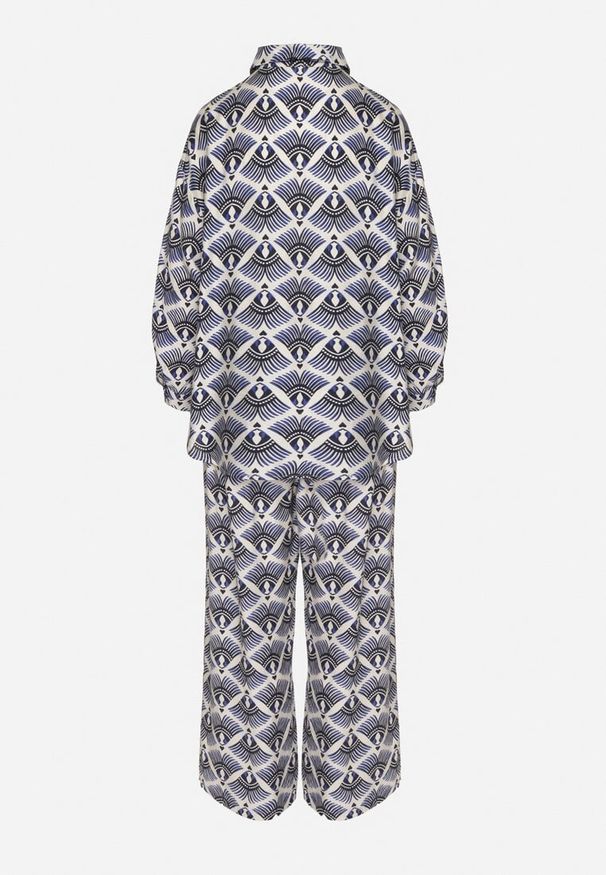 Born2be - Niebieski Komplet z Wiskozą w Etniczny Wzór Szerokie Spodnie i Koszula Elezaria. Kolor: niebieski. Materiał: wiskoza. Wzór: aplikacja