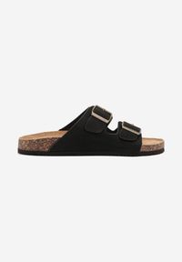 Born2be - Czarne Klapki na Grubej Korkowej Podeszwie z Klamrą Banidia. Okazja: na co dzień, na spacer. Kolor: czarny. Styl: casual #3