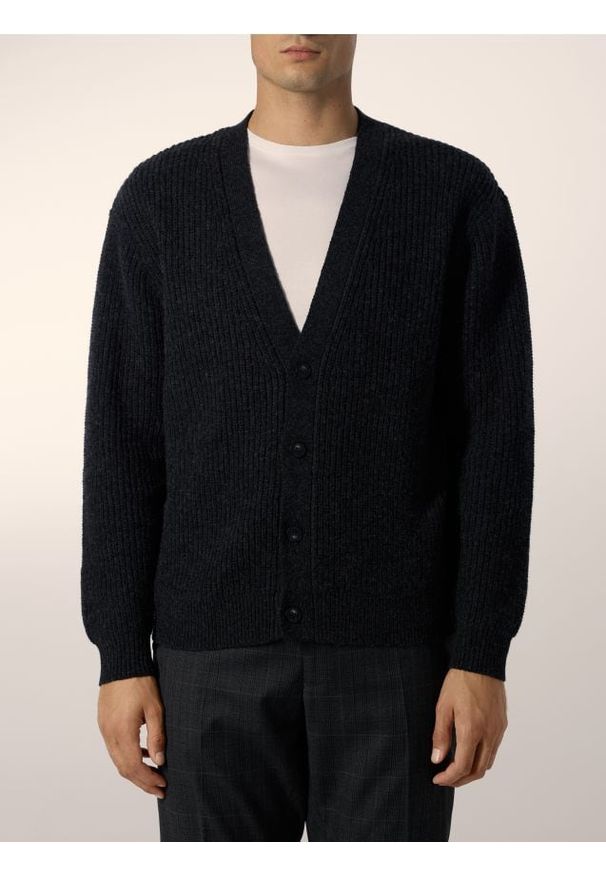 Reserved - Kardigan z wełną - ciemnoszary. Kolor: szary. Materiał: wełna