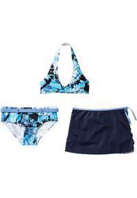 bonprix - Bikini dziewczęce + spódniczka (3 części), z poliamidu z recyklingu. Kolor: niebieski. Materiał: poliamid