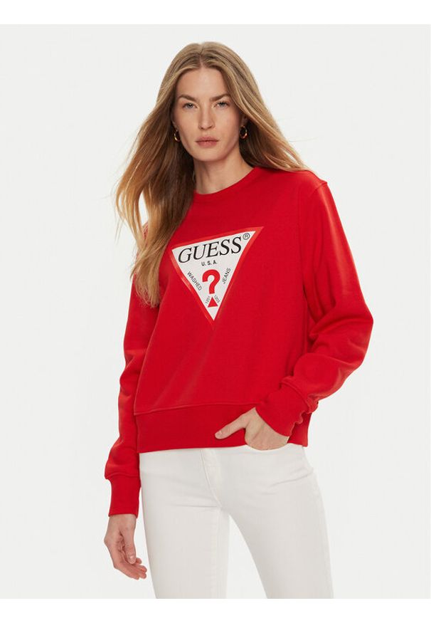 Guess Bluza W2YQ16 KBA11 Czerwony Regular Fit. Kolor: czerwony. Materiał: bawełna