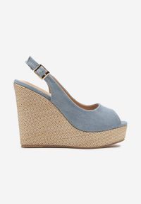 Renee - Niebieskie Sandały Slingback z Imitacji Zamszu na Koturnie Daldiva. Okazja: na co dzień. Zapięcie: pasek. Kolor: niebieski. Materiał: zamsz. Obcas: na koturnie. Styl: casual, elegancki #4