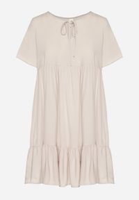 Born2be - Jasnobeżowa Sukienka z Bawełny o Rozkloszowanym Kroju z Wiązaniem przy Dekolcie Mepilea. Okazja: na co dzień. Kolor: beżowy. Materiał: bawełna. Długość rękawa: krótki rękaw. Sezon: wiosna, lato. Typ sukienki: rozkloszowane. Styl: elegancki, casual, klasyczny #3