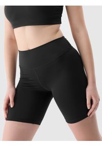 4f - Legginsy kolarki treningowe z materiału z recyklingu damskie - czarne. Kolor: czarny. Materiał: materiał. Wzór: jednolity, ze splotem, gładki. Sport: fitness