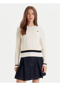 Lacoste Sweter AF4159 Écru Regular Fit. Materiał: wełna