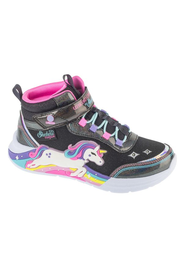 skechers - Buty sportowe Sneakersy dziewczęce, S-Lights: Unicorn Chaser - Jumping Magic. Okazja: na co dzień. Kolor: czarny. Sport: turystyka piesza