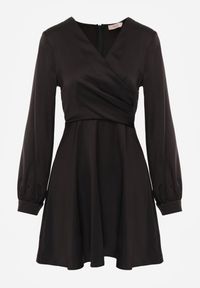 Renee - Czarna Bawełniana Sukienka VICES z Satyny z Kopertowym Dekoltem Cunelia. Okazja: na co dzień. Typ kołnierza: dekolt kopertowy. Kolor: czarny. Materiał: satyna, bawełna. Długość rękawa: długi rękaw. Typ sukienki: kopertowe. Styl: casual, elegancki #5