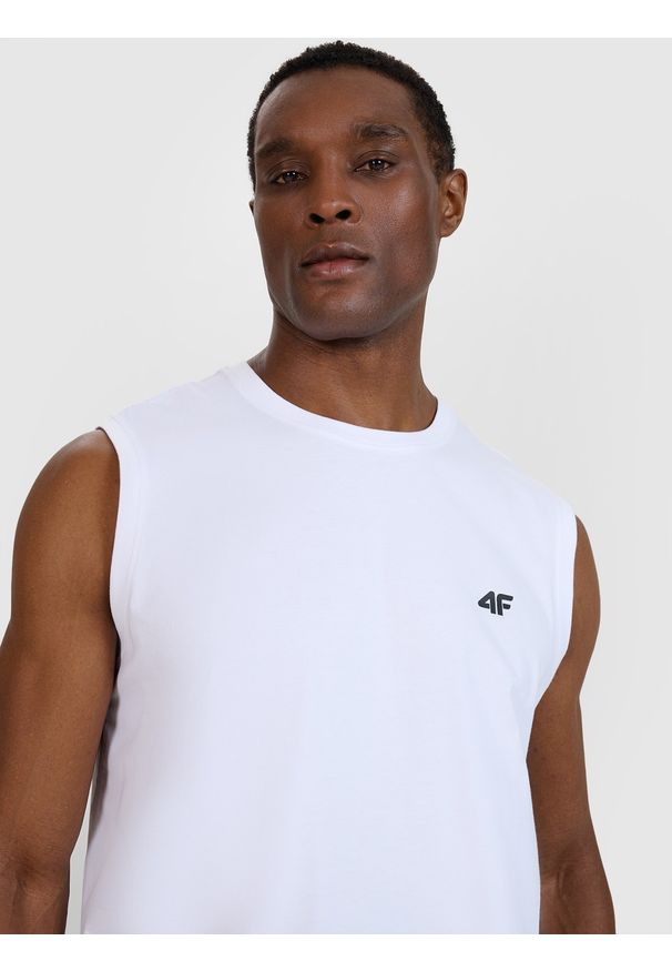 4f - 4F Tank top regular gładki męski - biały XXL. Kolor: biały. Materiał: dzianina, jersey, bawełna. Długość rękawa: na ramiączkach. Wzór: gładki