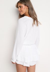 Born2be - Biały Wiązany Bawełniany Kombinezon Boho z Falbankami i Wiązaniem Lalelia. Okazja: na imprezę, na co dzień. Kolor: biały. Materiał: bawełna. Sezon: lato. Styl: boho #7