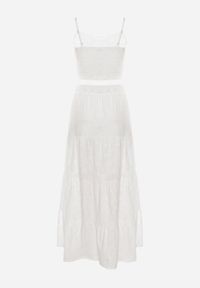 Born2be - Biały Komplet Boho z Koronkowym Topem i Długą Spódnicą z Gumką w Pasie Isemia. Kolor: biały. Materiał: koronka