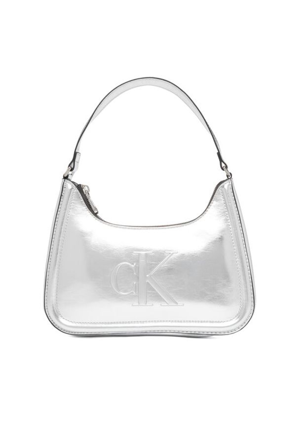 Calvin Klein Torebka Bold Ck Metallic Shoulder Bag LV04F3332G Srebrny. Kolor: srebrny. Materiał: skórzane