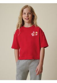 4f - 4F T-shirt loose z nadrukiem dziewczęcy - różowy 134/140 (8-10 lat). Okazja: na co dzień. Kolor: różowy. Materiał: dzianina, bawełna, jeans, dresówka. Wzór: nadruk. Sezon: lato. Styl: casual #1