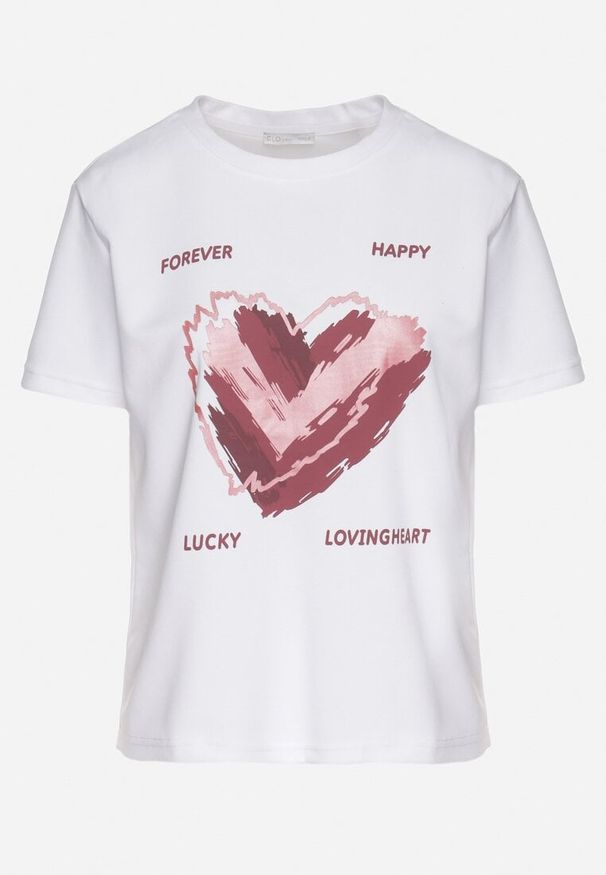 Born2be - Biały T-shirt z Ozdobnym Nadrukiem Palithiela. Okazja: na co dzień. Kolor: biały. Materiał: jeans. Wzór: nadruk. Styl: casual, klasyczny