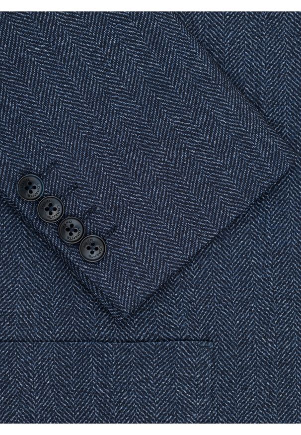 Pako Lorente - PAKO LORENTE – Granatowa marynarka w jodełkę. Kolor: niebieski. Materiał: poliester, wiskoza, elastan. Wzór: jodełka