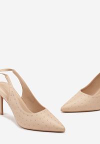 Born2be - Beżowe Sandały z Ekoskóry z Kryształkami na Szpilce z Wiązaniem Vlegia. Kolor: beżowy. Wzór: aplikacja. Obcas: na szpilce. Styl: elegancki #3