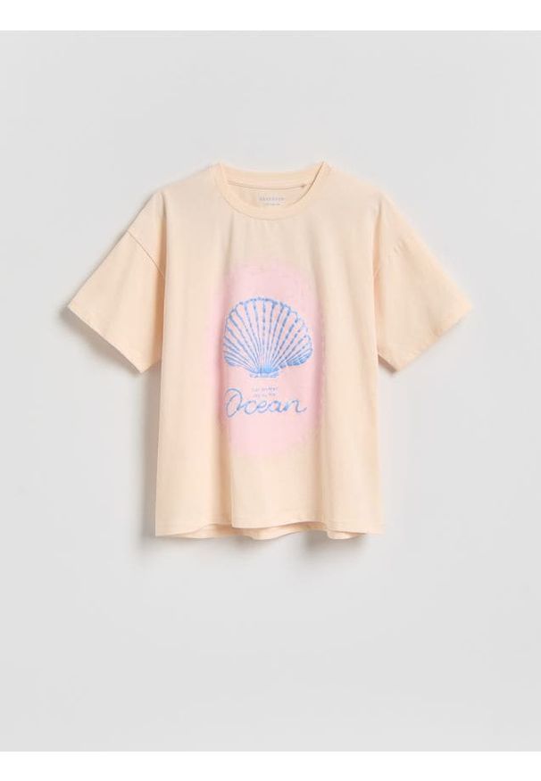 Reserved - T-shirt z nadrukiem - kremowy. Kolor: kremowy. Materiał: bawełna. Wzór: nadruk