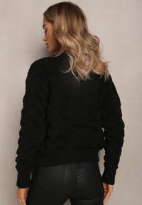 Renee - Czarny Kardigan z Miękkiej Dzianiny w Kwiaty Nufreda. Kolor: czarny. Materiał: dzianina. Wzór: kwiaty #5