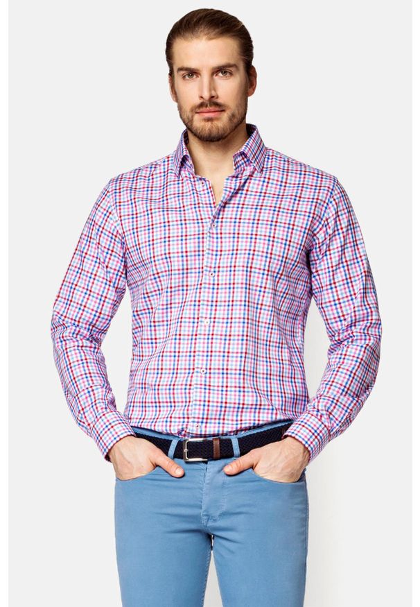 Lancerto - Koszula w Kratę Raphael. Materiał: jeans, bawełna, tkanina. Wzór: kratka, ze splotem