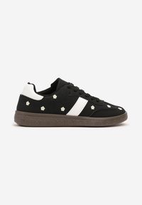 Born2be - Czarne Sneakersy Typu Tenisówki z Kwiatkami Reisare. Okazja: na co dzień. Kolor: czarny. Materiał: jeans. Wzór: kwiaty #4