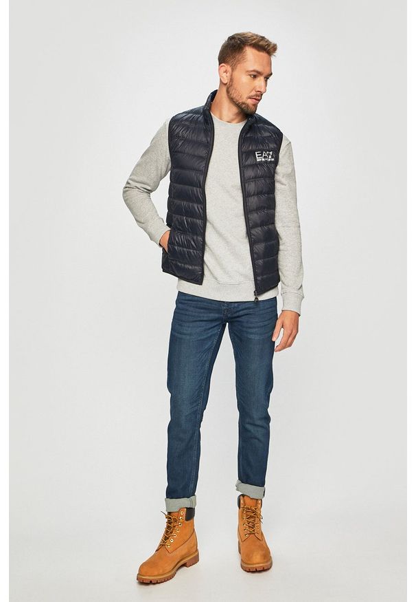 EA7 Emporio Armani - Bezrękawnik puchowy. Okazja: na co dzień. Kolor: niebieski. Materiał: puch. Długość rękawa: bez rękawów. Styl: casual