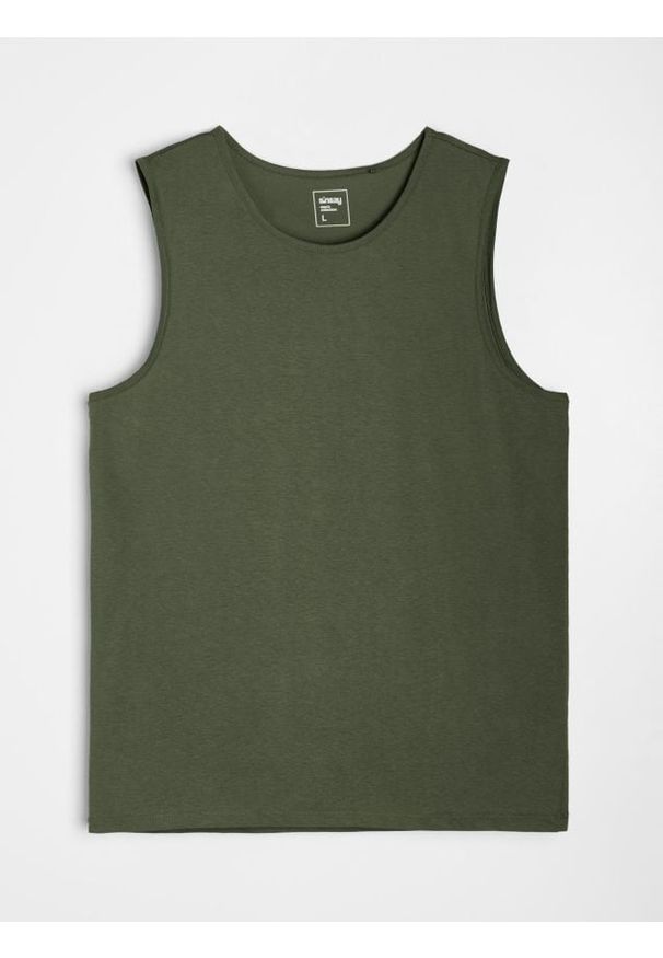 Sinsay - Bawełniany tank top basic - khaki. Kolor: brązowy. Materiał: bawełna