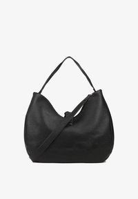 Born2be - Czarna Torebka Typu Shopperka Hobo z Frędzlem i Plecionką Nalivesa. Kolor: czarny. Dodatki: z frędzlami. Styl: klasyczny, casual