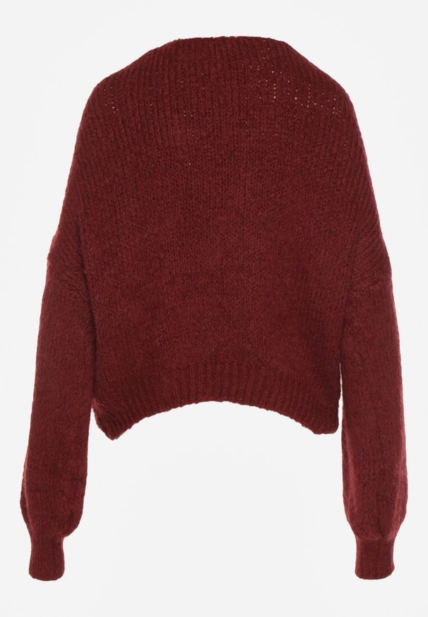 Born2be - Bordowy Sweter Oversize z Domieszką Wełny z Oryginalnym Dekoltem Lawedia. Okazja: na co dzień. Kolor: czerwony. Materiał: wełna. Styl: casual, klasyczny, elegancki