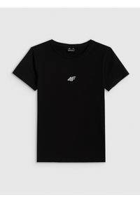 4f - 4F T-shirt slim gładki damski - czarny XL. Okazja: na co dzień. Kolor: czarny. Materiał: materiał. Wzór: gładki. Styl: casual, sportowy #1