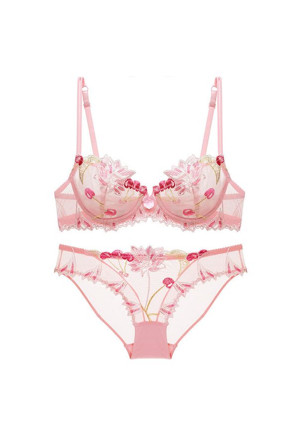 Intica - Zestaw bielizny koronkowej z haftem Aoiffe. Kolor: różowy. Materiał: koronka. Wzór: haft