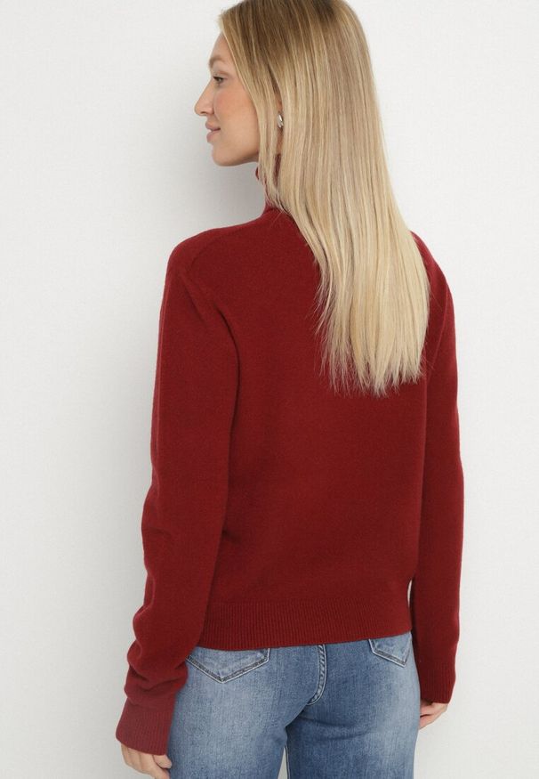 Born2be - Bordowy Klasyczny Golf z Wiskozą i Wełną Salentie. Okazja: na co dzień, do pracy. Typ kołnierza: golf. Kolor: czerwony. Materiał: wiskoza, wełna. Styl: klasyczny