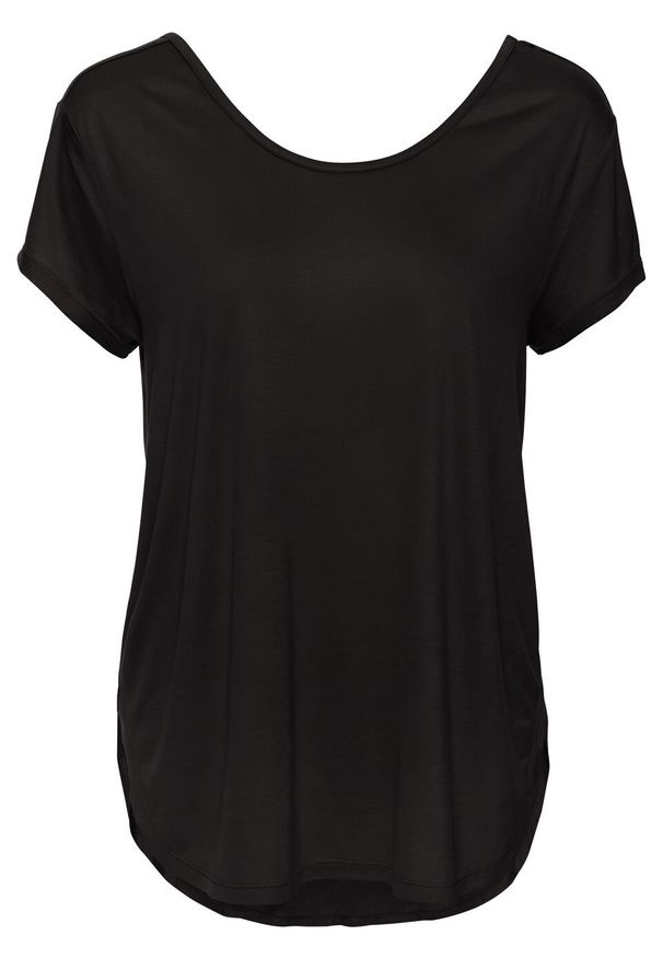 Shirt z głębokim dekoltem z tyłu bonprix czarny. Kolor: czarny. Długość rękawa: krótki rękaw. Długość: krótkie