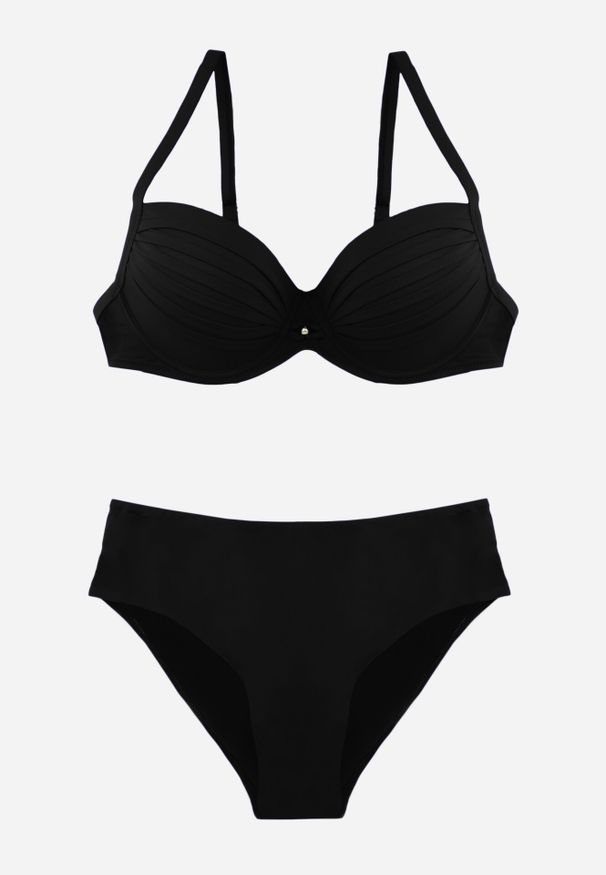Born2be - Czarne Bikini z Marszczonym Biustonoszem i Majtkami z Wysokim Stanem Aereida. Stan: podwyższony. Kolekcja: plus size. Kolor: czarny