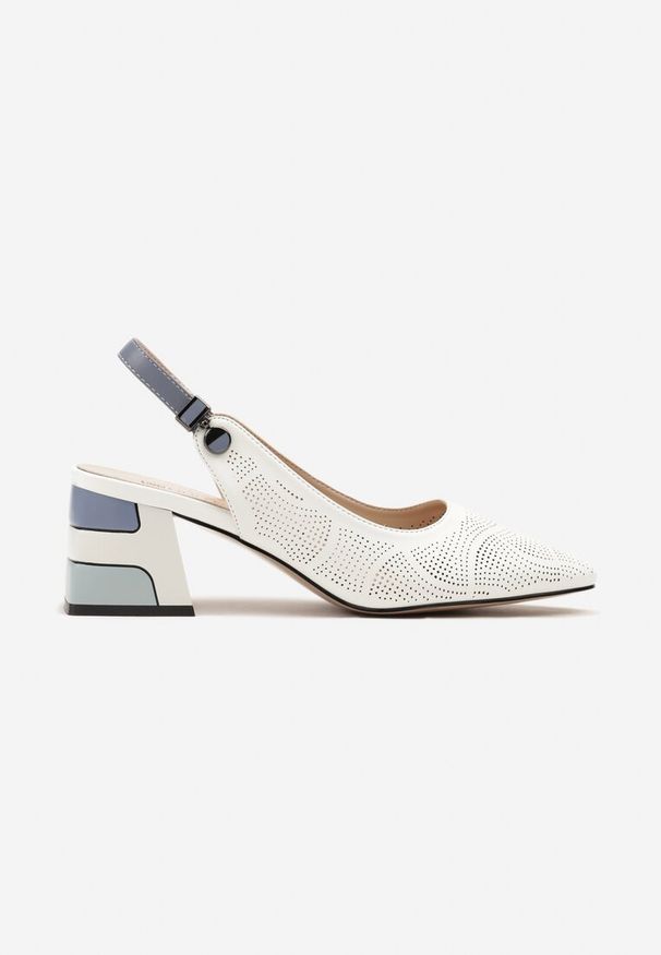 Born2be - Białe Sandały Ażurowe na Obcasie z Metaliczną Wstawką i Skórzaną Wkładką Milindaia. Okazja: na imprezę, na co dzień. Kolor: biały. Materiał: skóra. Wzór: ażurowy. Sezon: lato. Obcas: na obcasie. Styl: casual, klasyczny, elegancki. Wysokość obcasa: średni