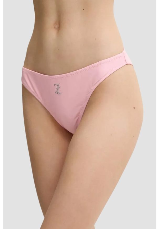 Juicy Couture - JUICY COUTURE Różowy strój kąpielowy Bandeau Bikini Set, Rozmiar L. Kolor: różowy. Materiał: materiał, nylon, elastan