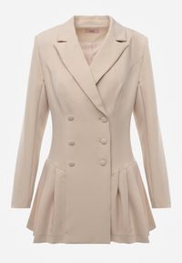 Renee - Beżowa Rozkloszowana Sukienka Marynarka VICES z Usztywnianymi Ramionami Ilarita. Okazja: na spotkanie biznesowe, do pracy. Kolor: beżowy. Styl: biznesowy #7