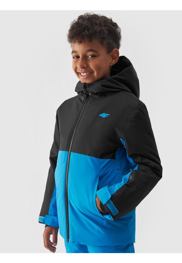 4F JUNIOR - Kurtka narciarska membrana 8000 chłopięca - turkusowa. Kolor: turkusowy. Materiał: dzianina, materiał, tkanina, poliester. Wzór: gładki. Sezon: zima. Sport: narciarstwo