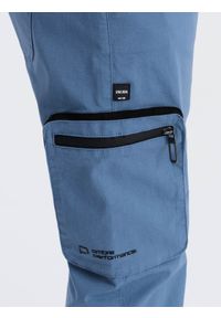 Ombre Clothing - Spodnie męskie JOGGERY z odstającymi i zapinanymi kieszeniami cargo - niebieskie V7 - Rozmiar: L. Kolor: niebieski. Materiał: guma, tkanina, elastan, bawełna. Wzór: nadruk #7