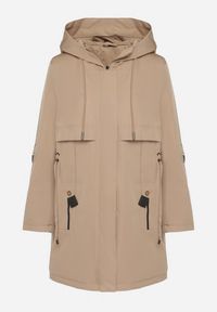 Born2be - Ciemnobeżowa Klasyczna Kurtka Parka z Kapturem i Ściągaczem w Talii Tulasira. Okazja: na co dzień. Typ kołnierza: kaptur. Kolor: beżowy. Materiał: jeans. Styl: klasyczny #3