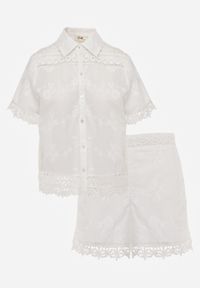 Born2be - Biały Bawełniany Komplet w Stylu Boho Koszula i Szorty z Haftem Lephine. Kolor: biały. Materiał: bawełna. Wzór: haft #8