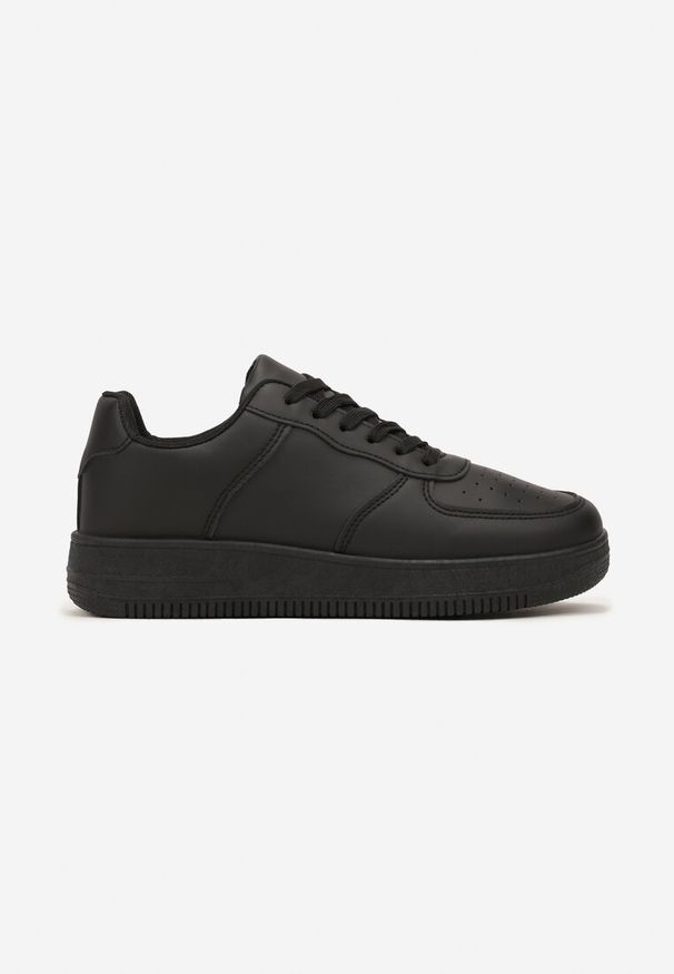 Born2be - Czarne Sneakersy na Grubej Podeszwie z Ekoskóry z Przeszyciami Geriada. Okazja: na co dzień. Kolor: czarny