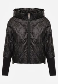 Born2be - Czarna Kurtka z Kapturem Pikowana z Materiałowymi Wykończeniami Sofie. Okazja: na co dzień. Typ kołnierza: kaptur. Kolor: czarny. Materiał: materiał. Styl: casual #4