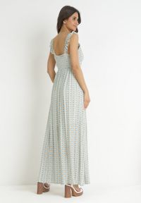 Born2be - Niebieska Wiskozowa Sukienka Maxi na Szerokich Ramiączkach z Cienkimi Gumkami Dayani. Okazja: na co dzień. Kolor: niebieski. Materiał: wiskoza. Długość rękawa: na ramiączkach. Wzór: aplikacja, kwiaty. Typ sukienki: proste. Styl: casual. Długość: maxi #3