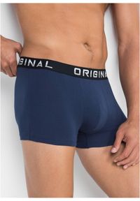 bonprix - Bokserki o dopasowanym kroju z bawełną (3 pary). Kolor: niebieski, czerwony. Materiał: bawełna. Wzór: napisy #1