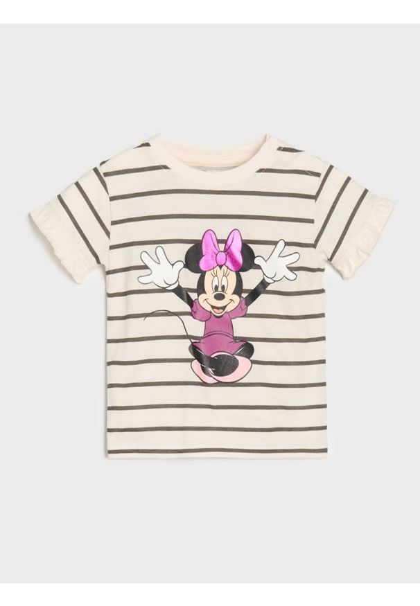 Sinsay - Koszulka w paski Minnie Mouse - kremowy. Kolor: kremowy. Wzór: paski, motyw z bajki